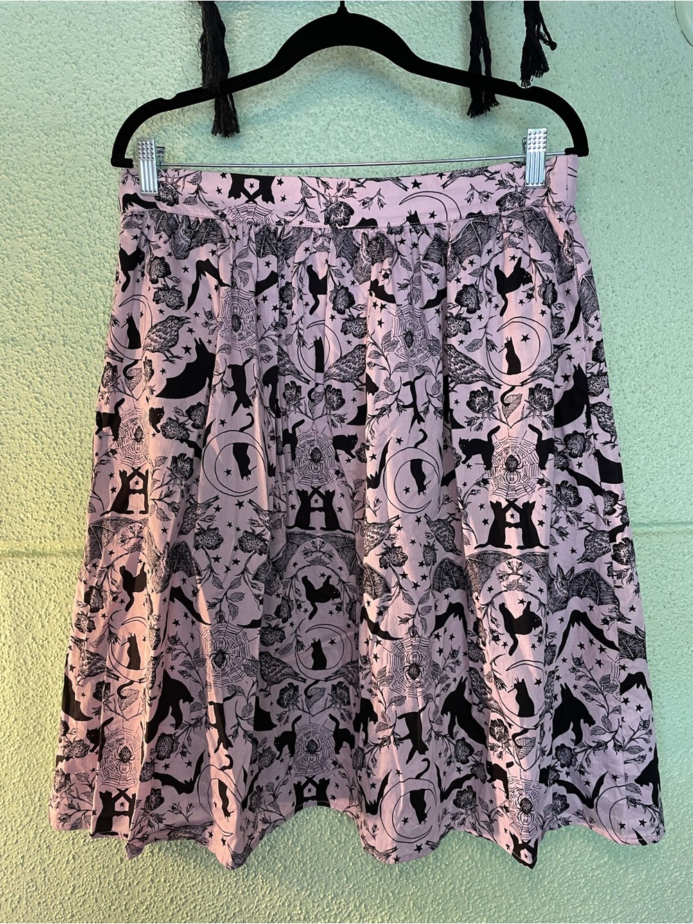 Modcloth Lavender Halloween Cat Print Skirt with Pockets